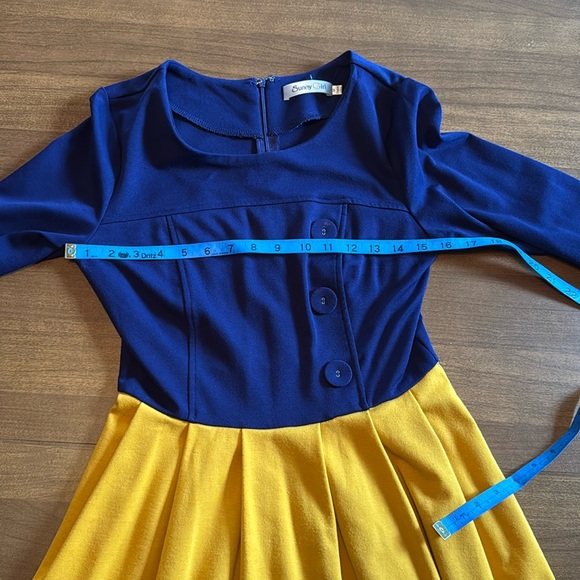 Modcloth Snow White 🍎 twofer dress indigo cobalt blue & goldenrod yellow - Picture 5 of 17